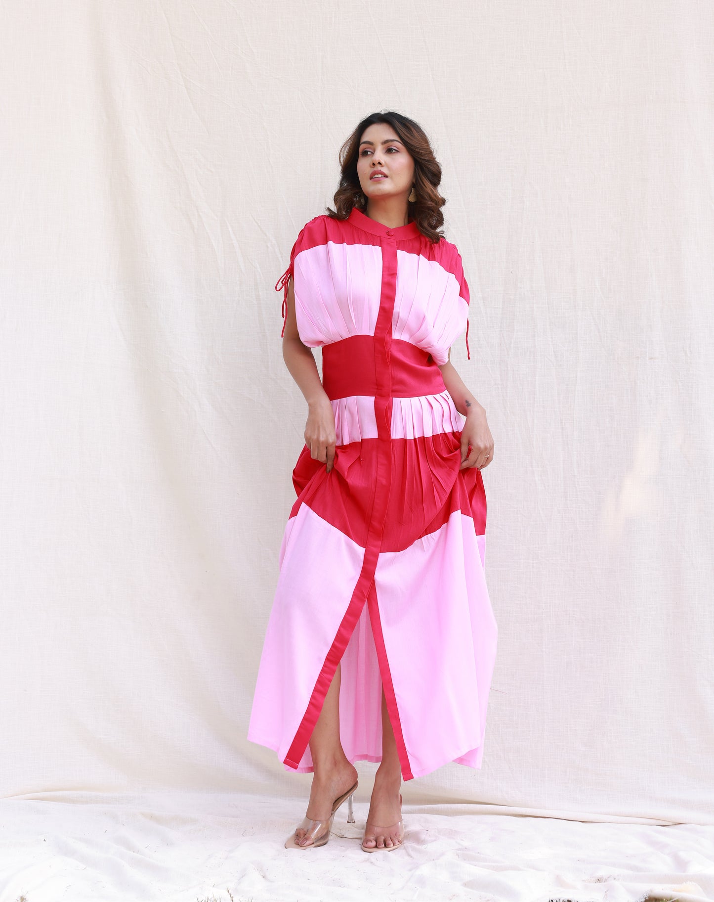 Colorblock Maxi Dress in Baby Pink and Hot Pink