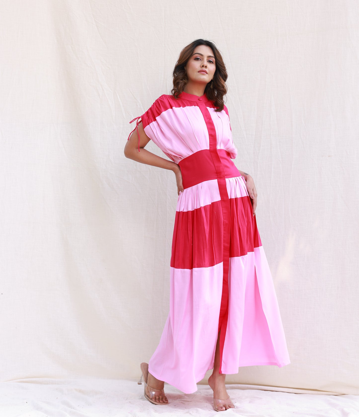 Colorblock Maxi Dress in Baby Pink and Hot Pink