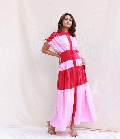 Colorblock Maxi Dress in Baby Pink and Hot Pink