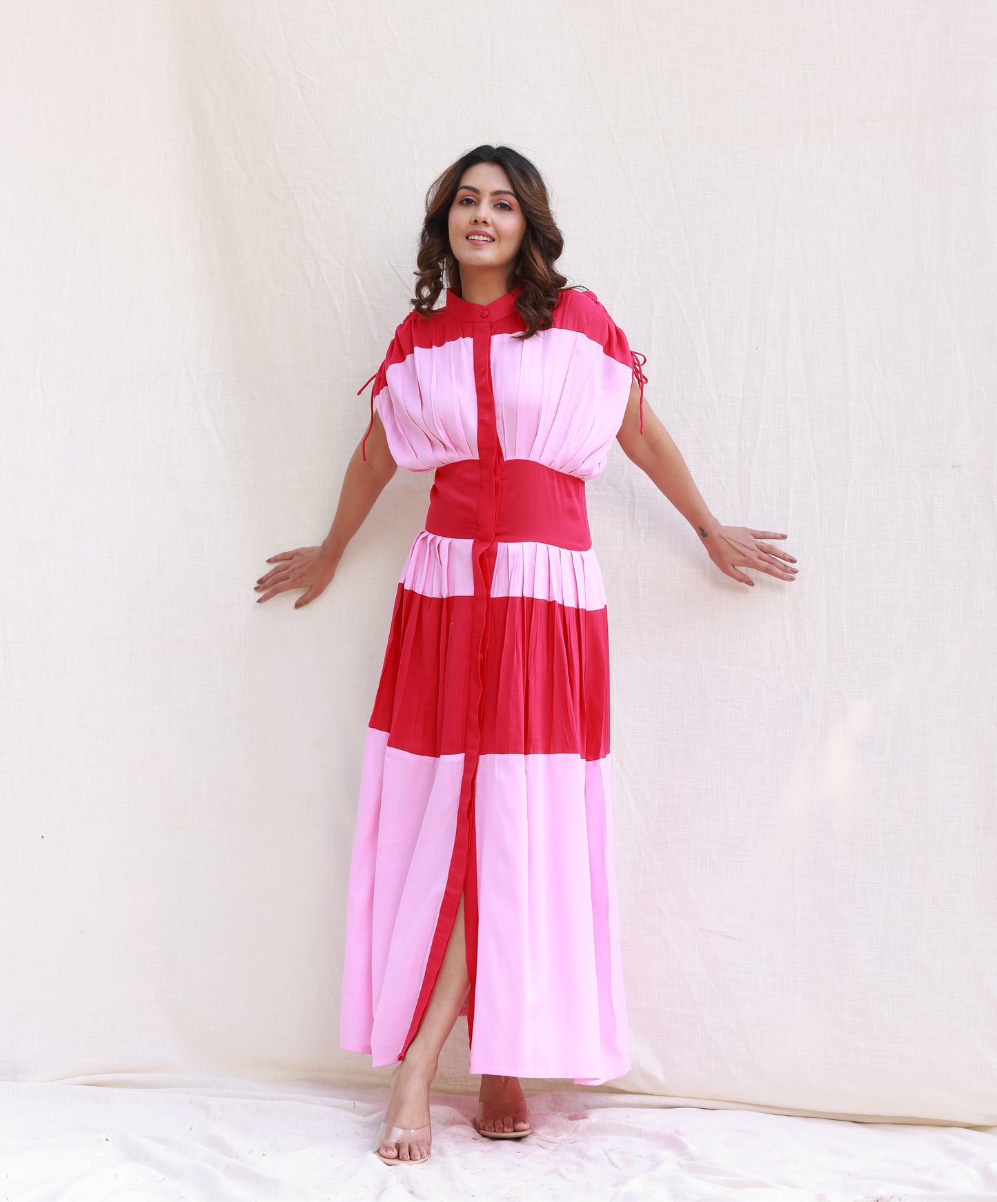 Colorblock Maxi Dress in Baby Pink and Hot Pink