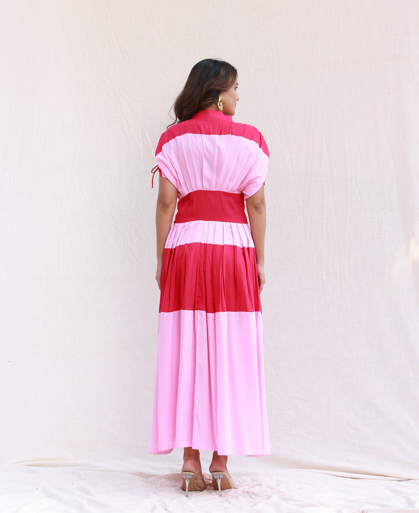 Colorblock Maxi Dress in Baby Pink and Hot Pink