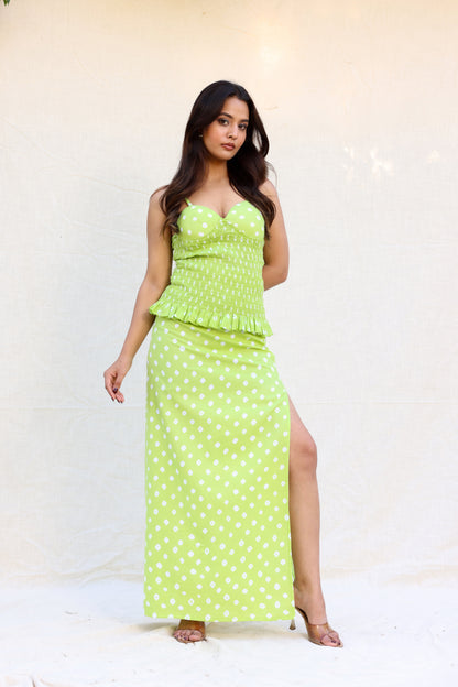 Bandej print skirt with smocked top set