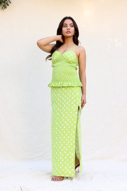 Bandej print skirt with smocked top set