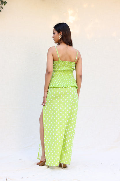 Bandej print skirt with smocked top set