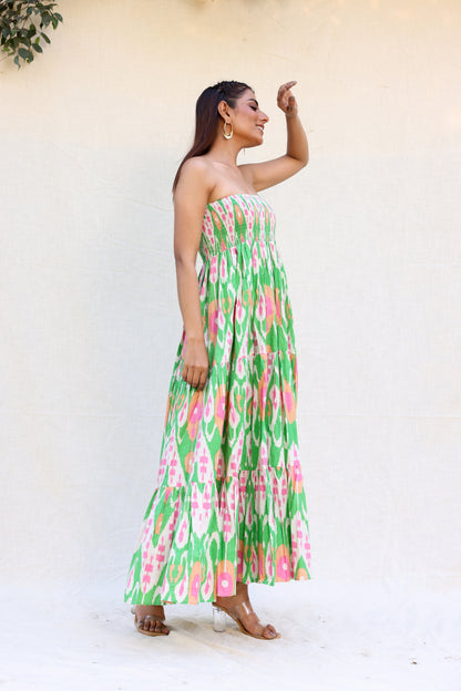 Trippy print green tube dress