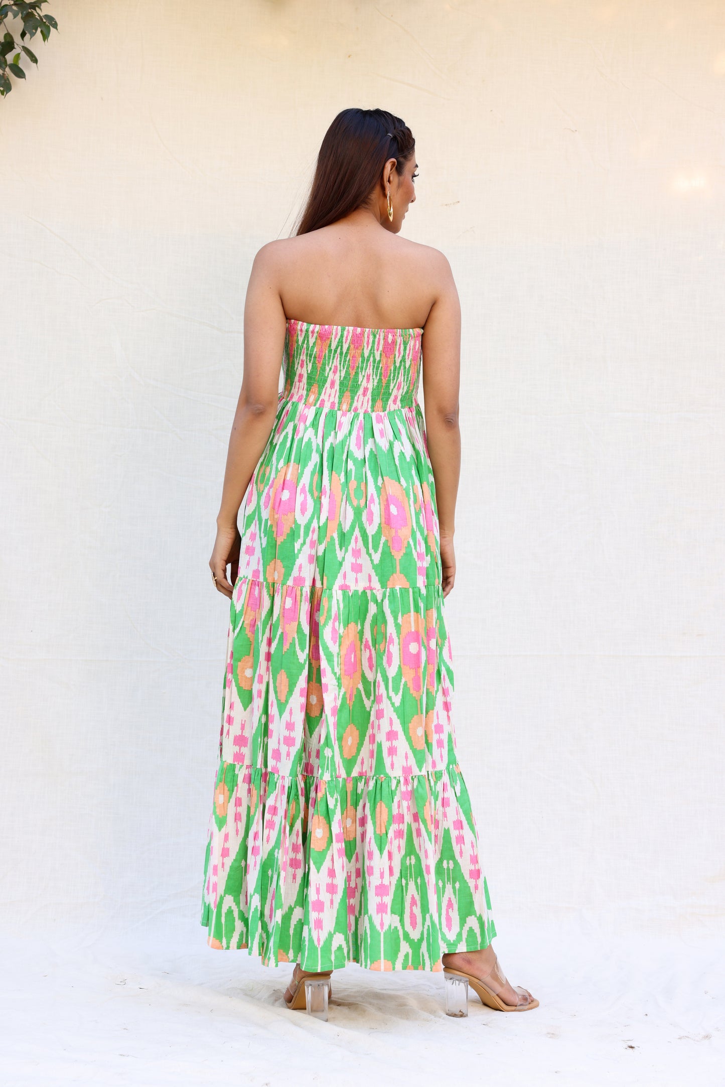 Trippy print green tube dress