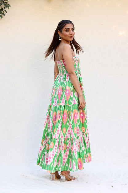 Trippy print green tube dress