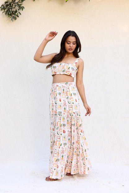 Holiday print skirt with crop top set