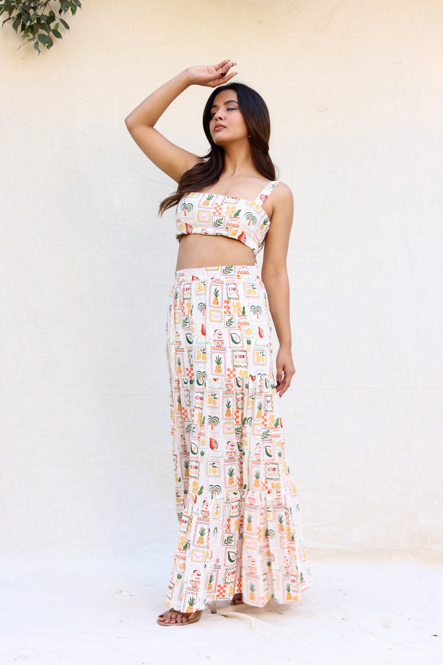 Holiday print skirt with crop top set