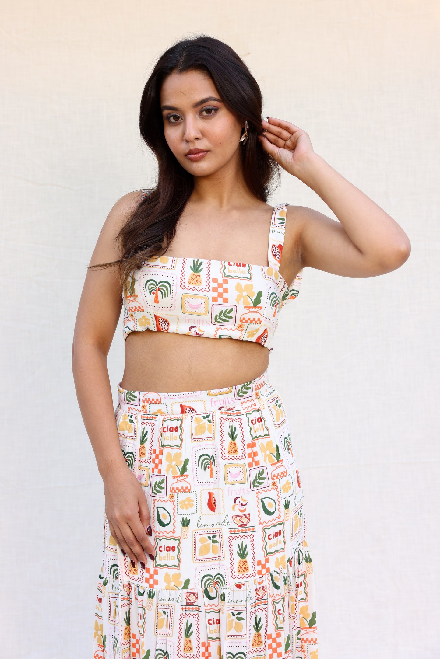 Holiday print skirt with crop top set
