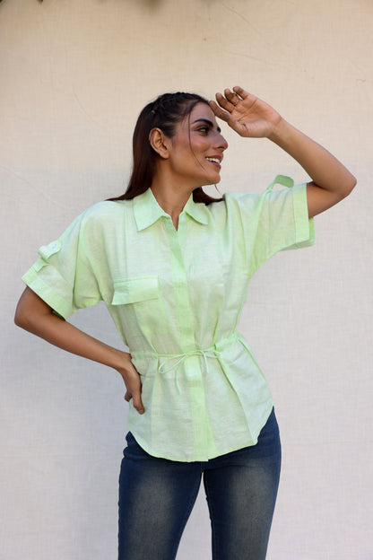 Drawstring half sleeve top