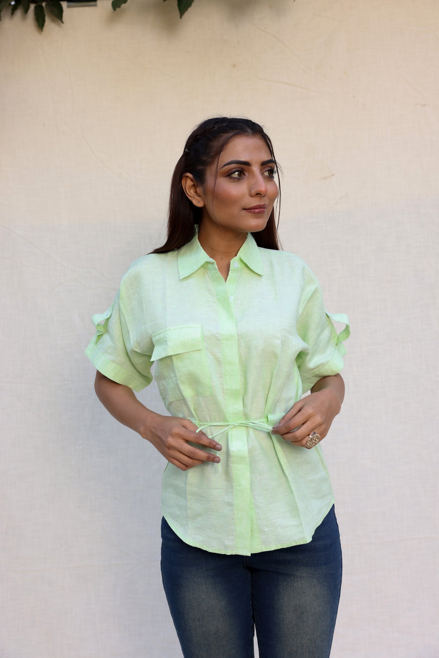 Drawstring half sleeve top