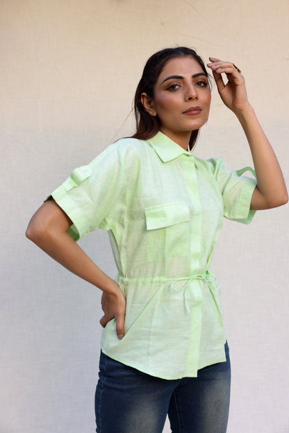 Drawstring half sleeve top