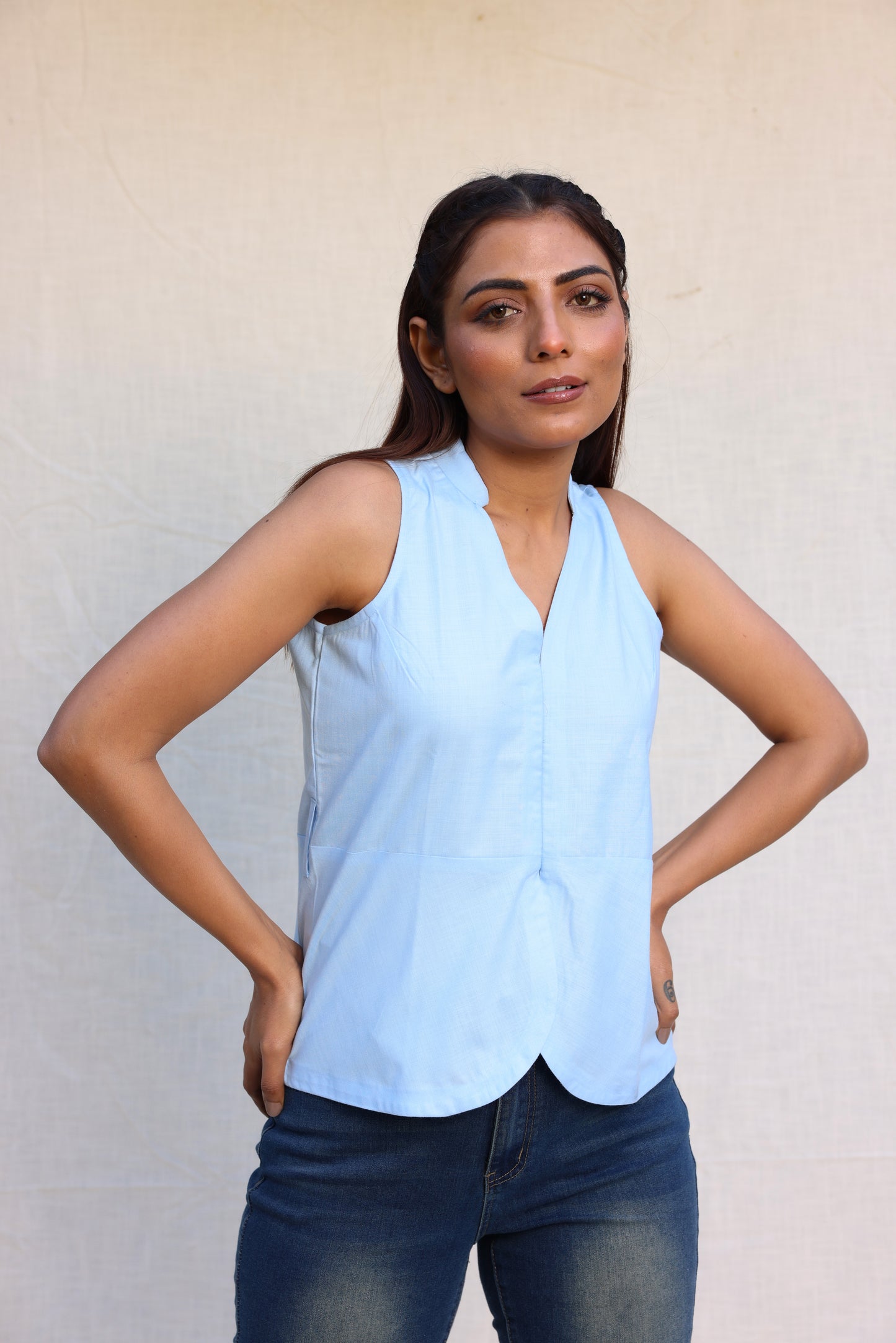 V-neck front buttoned top