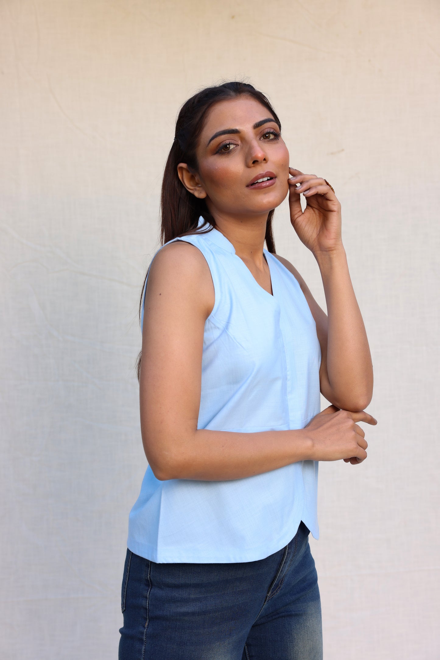 V-neck front buttoned top