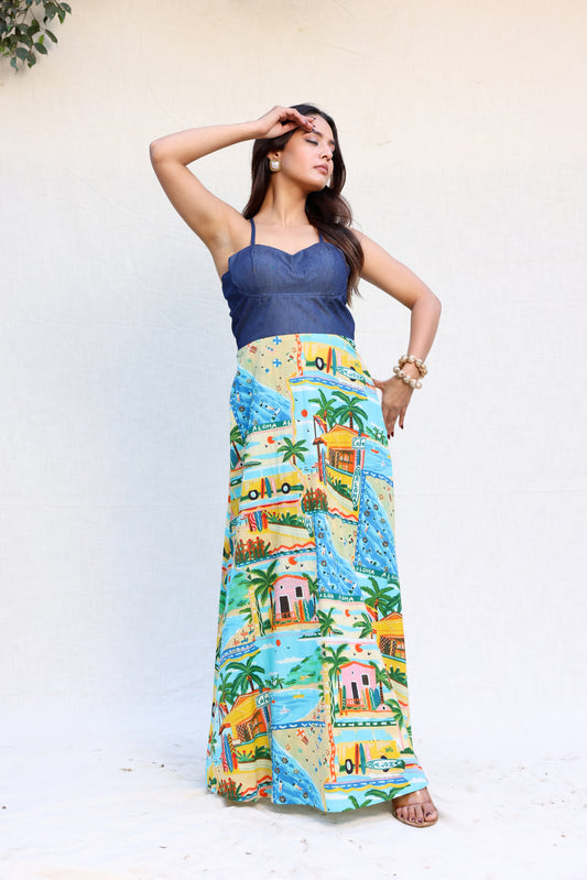 Aloha print strappy maxi dress