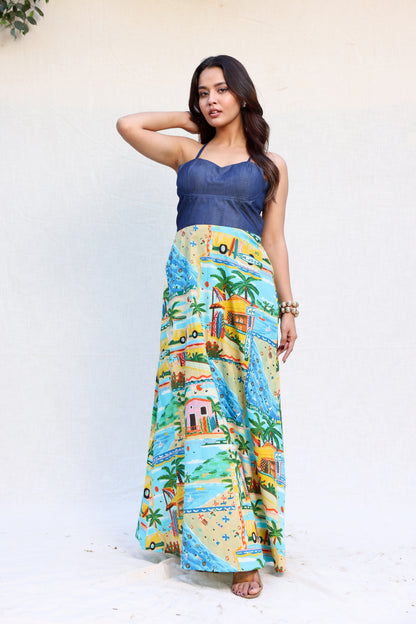 Aloha print strappy maxi dress