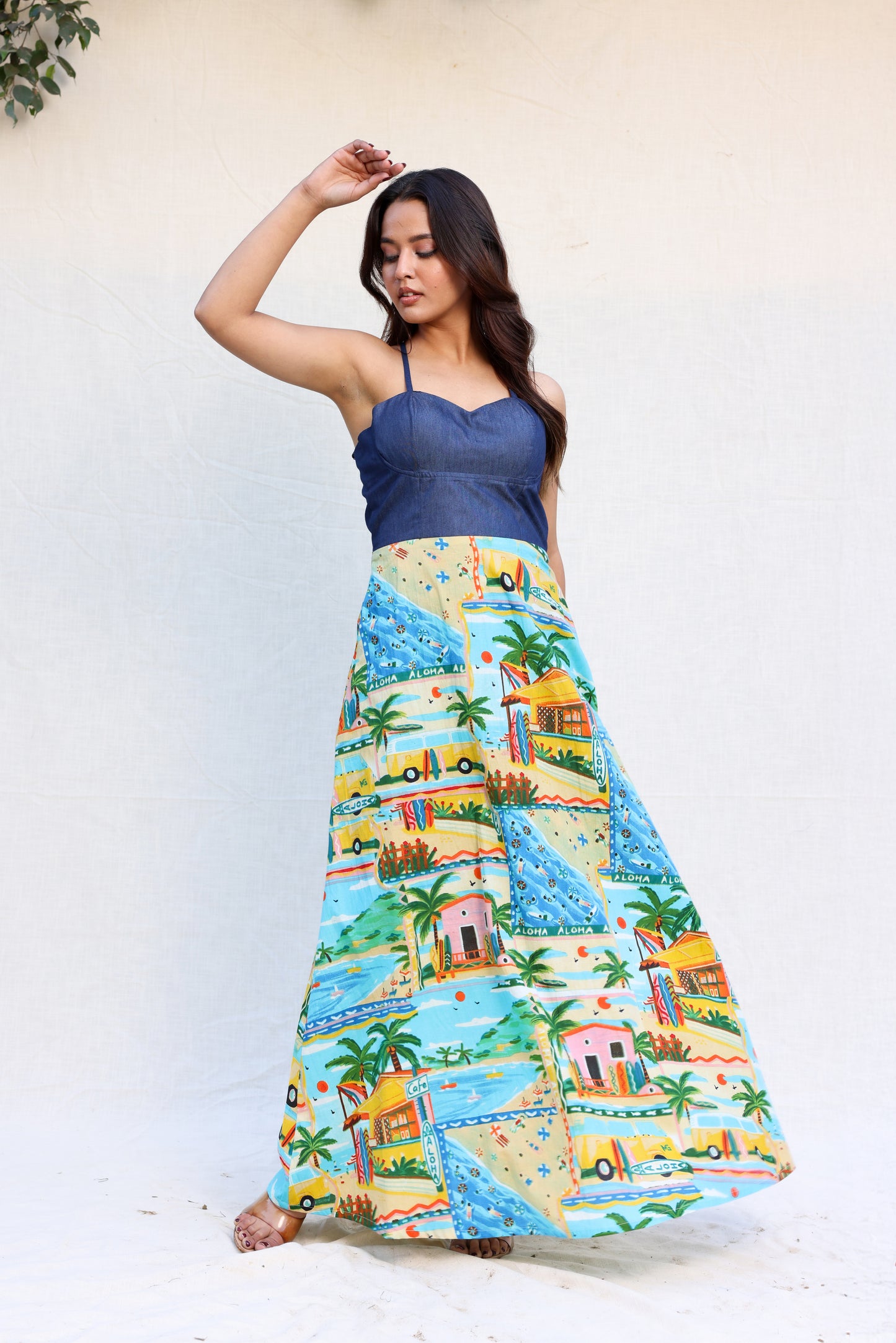 Aloha print strappy maxi dress