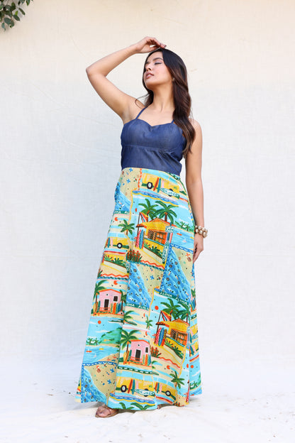 Aloha print strappy maxi dress