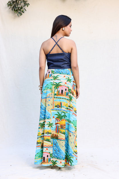 Aloha print strappy maxi dress