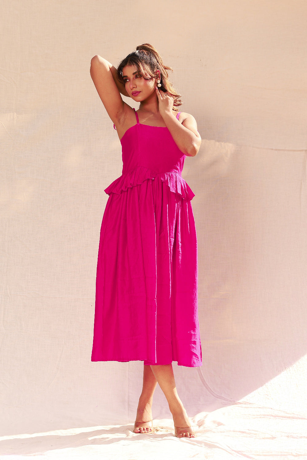 Shop Stylish Deep Pink Waist Ruffle Strappy Midi Dress Moonstruck Shop Stylish Deep Pink Waist Ruffle Strappy Midi Dress Moonstruck