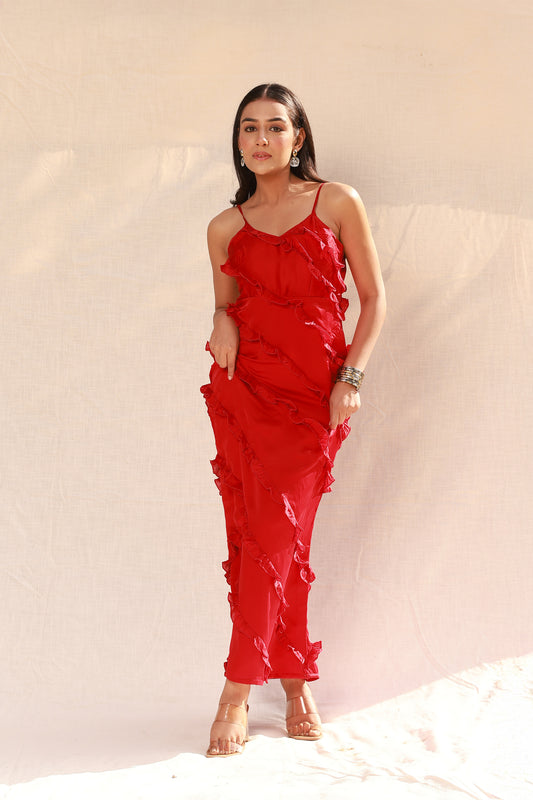 Strappy Red Maxi with Ruffles