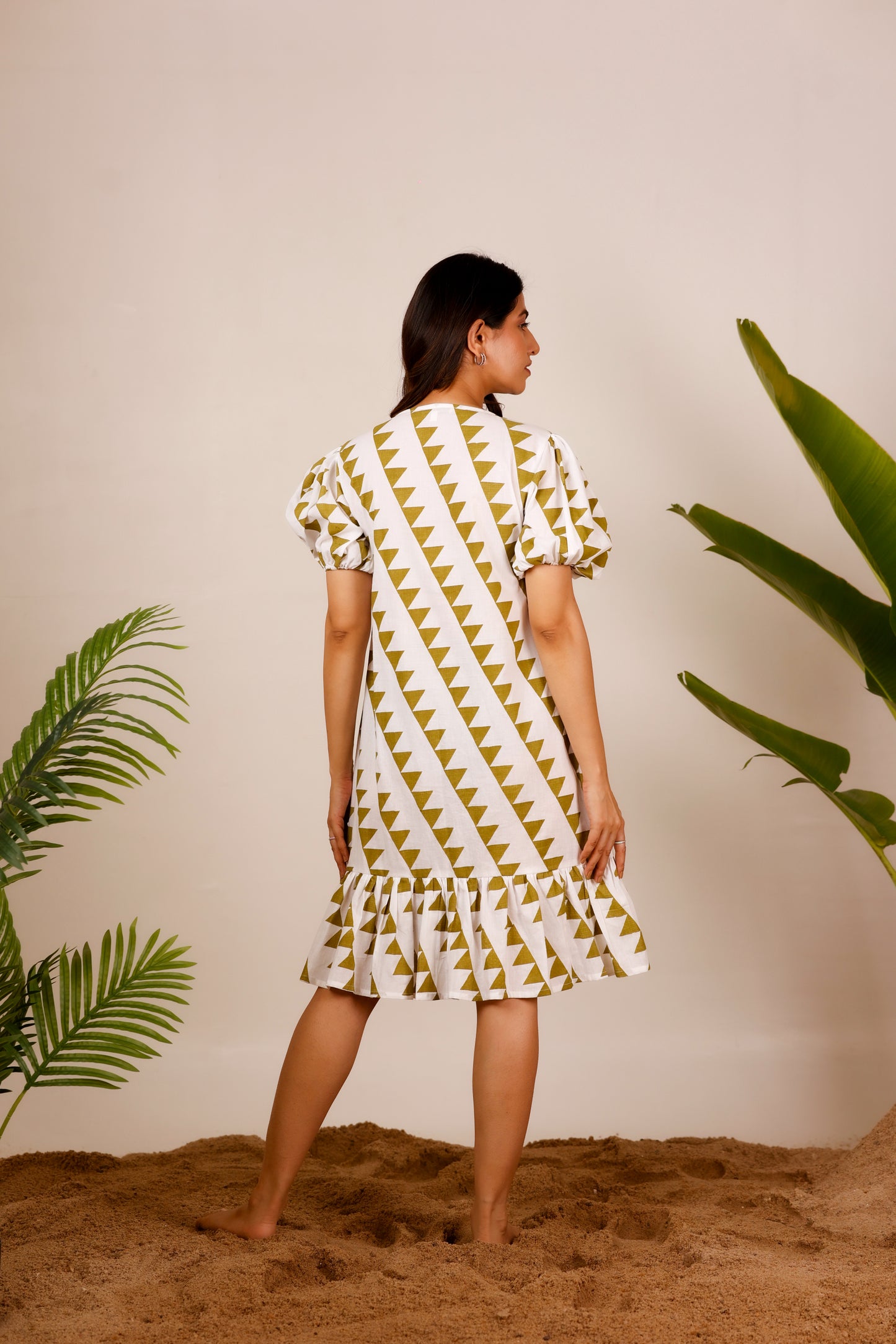 Cotton triangle print midi dress