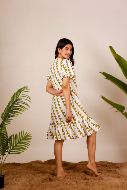 Cotton triangle print midi dress