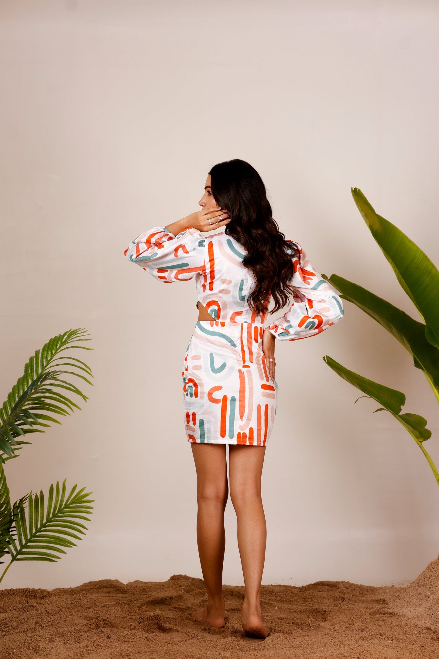 Side waist cut-out printed cotton dress MoonStruck