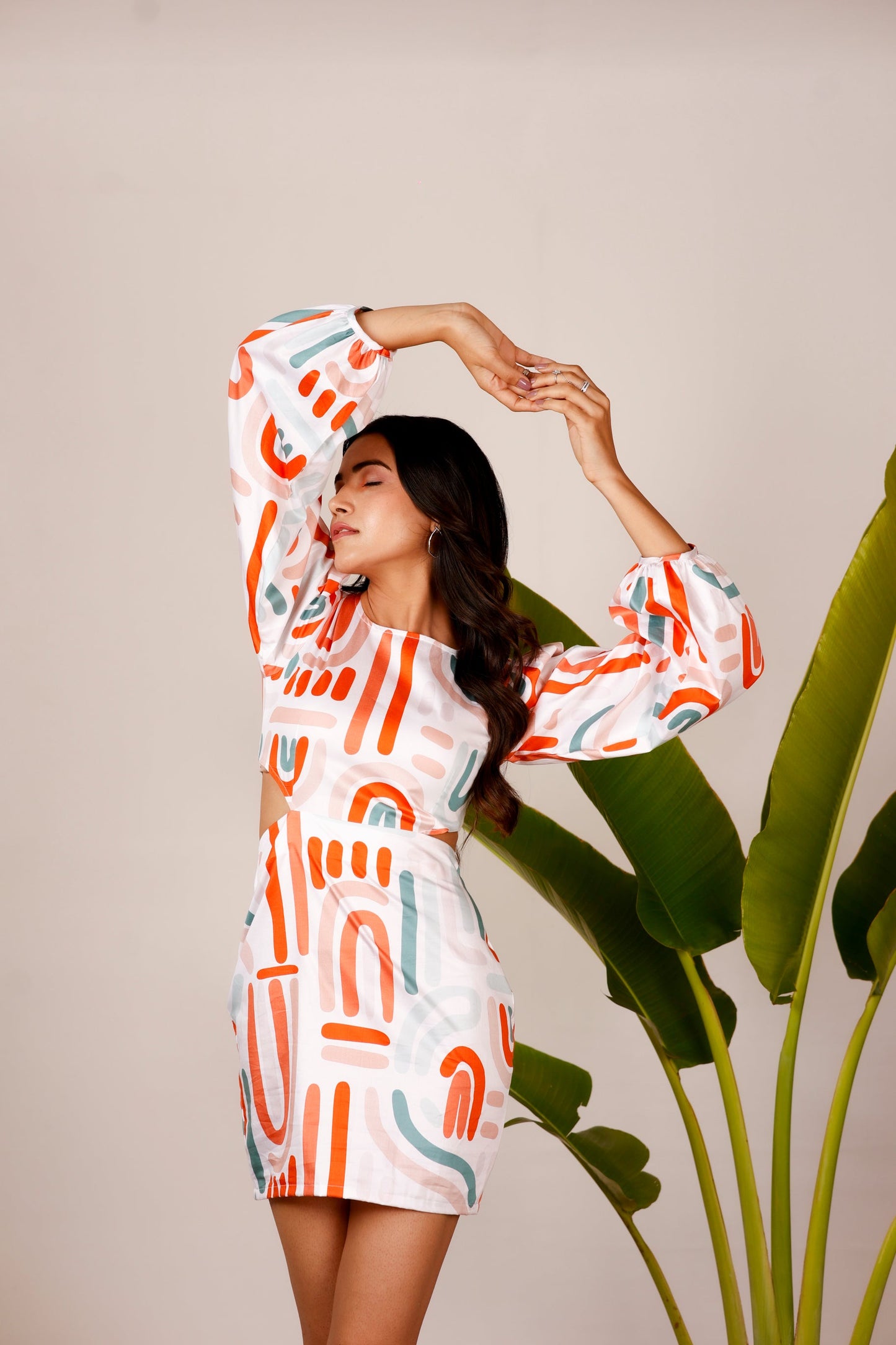 Side waist cut-out printed cotton dress MoonStruck