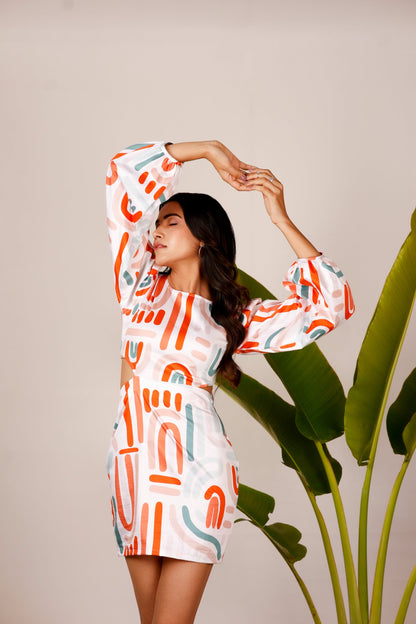 Side waist cut-out printed cotton dress MoonStruck