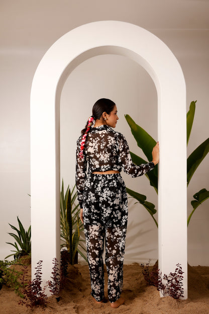 Black & white floral printed shirt pant set