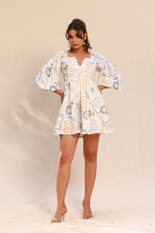 Summer Print Off Shoulder Laced Short Dress