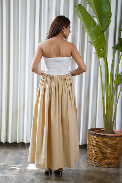 Colorblock beige & white tube maxi dress