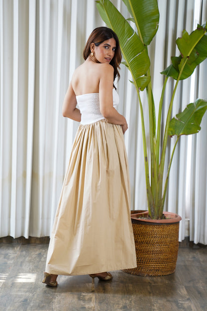 Colorblock beige & white tube maxi dress