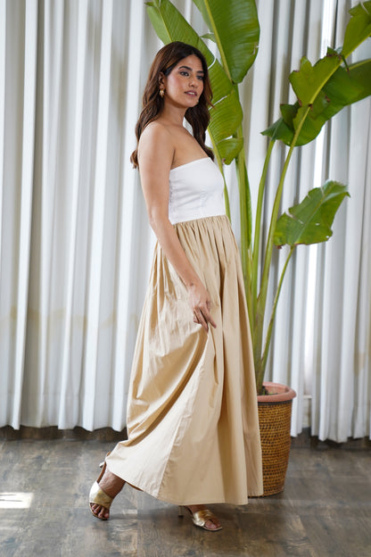 Colorblock beige & white tube maxi dress