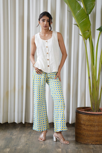 Blue & yellow checkerred culottes pants