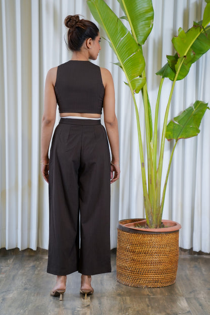 Bermuda style stripped pants with cropped waist coat set