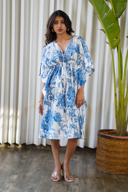 Palm Treen Print Blue Kaftan Dress Moonstruck Palm Treen Print Blue Kaftan Dress Moonstruck