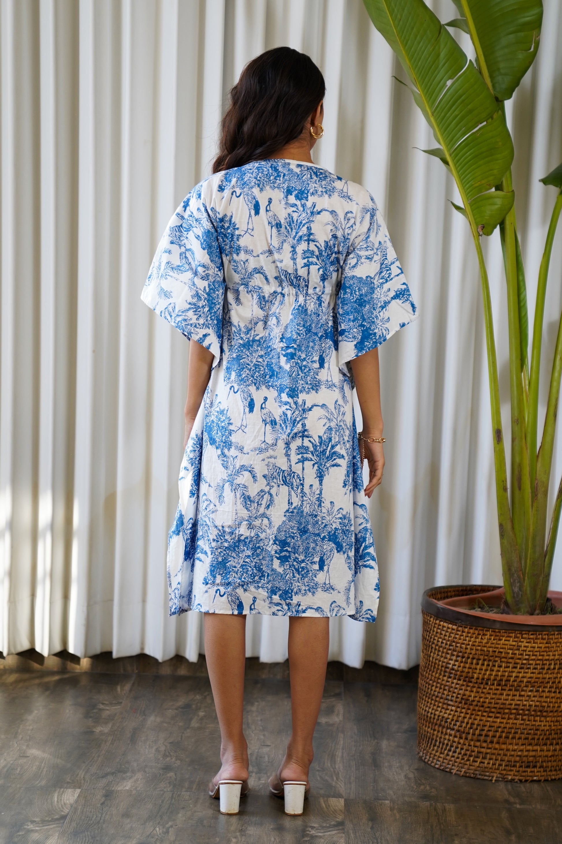 kaftan dress blue Paisley Printed Blue Polyester Plus Size Caftan Dress For Women