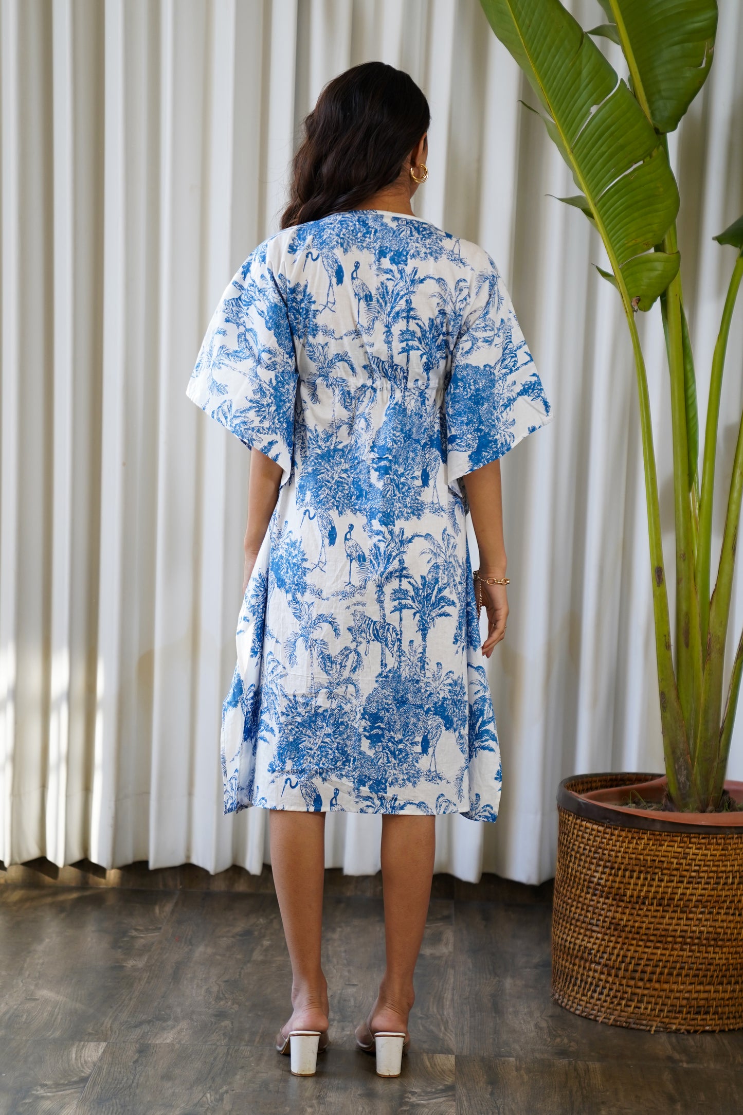 Palm treen print blue kaftan dress