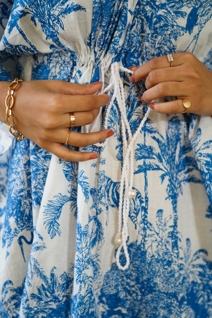 Palm treen print blue kaftan dress