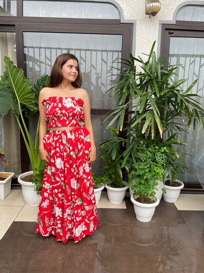 Electric Red Tube Top with Maxi Skirt Set