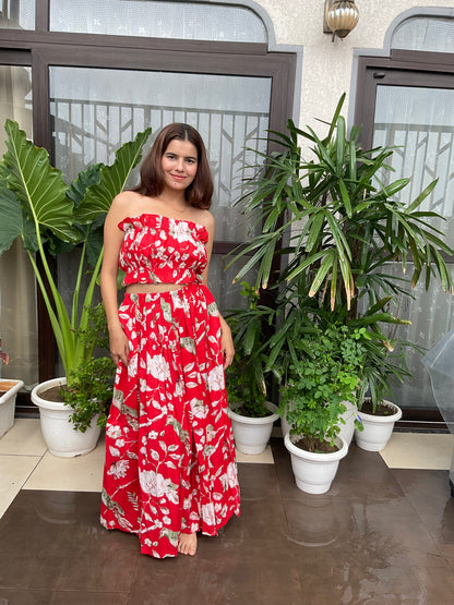 Electric Red Tube Top with Maxi Skirt Set