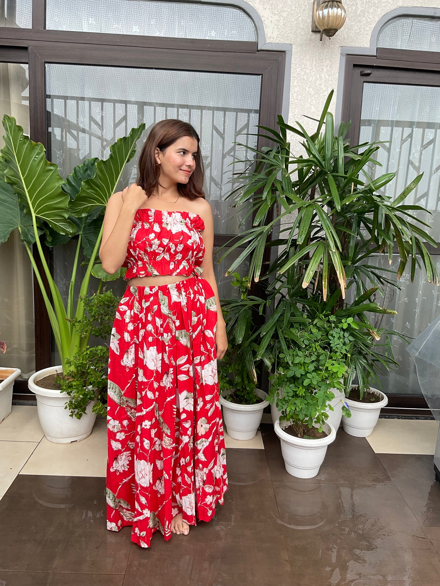 Electric Red Tube Top with Maxi Skirt Set