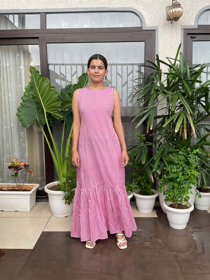 Red Stripped Sleeveless Maxi Dress