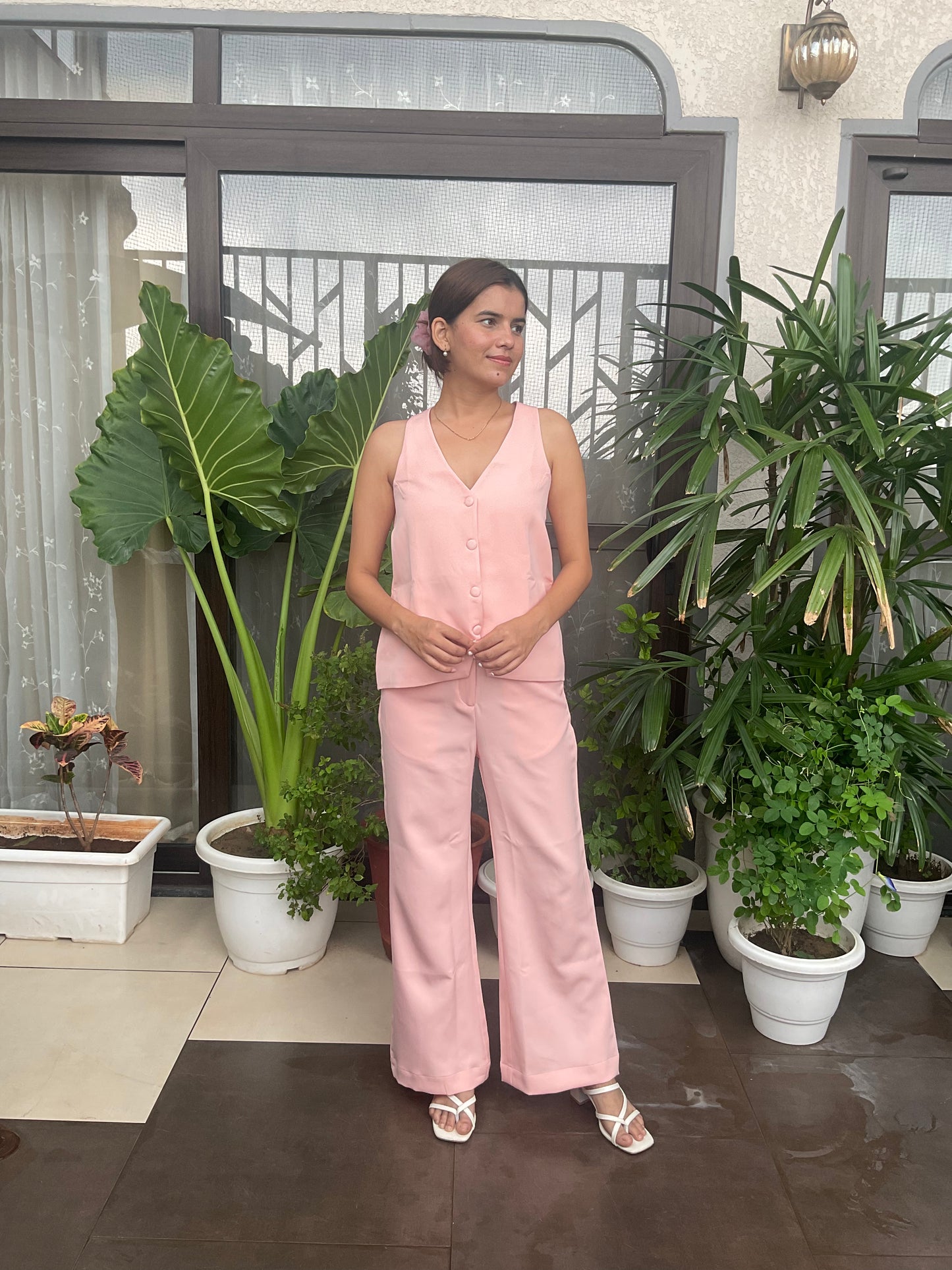 Halter Neck Waist Caot & Pant Set