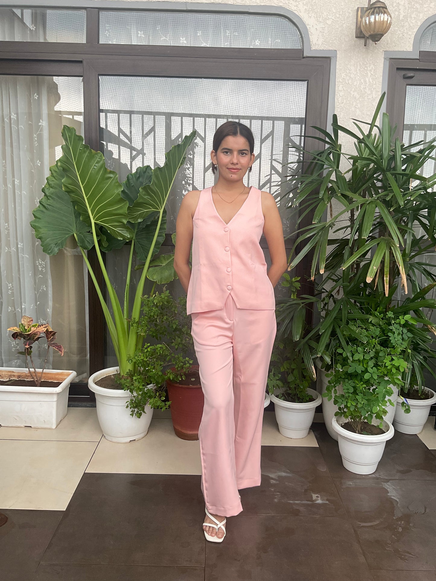 Halter Neck Waist Caot & Pant Set