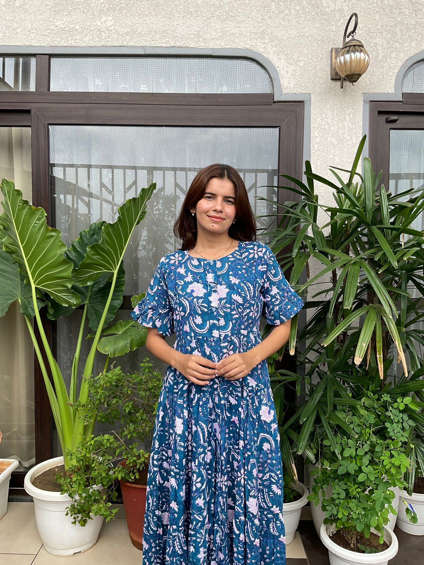 Lace Hem Blue Maxi Dress