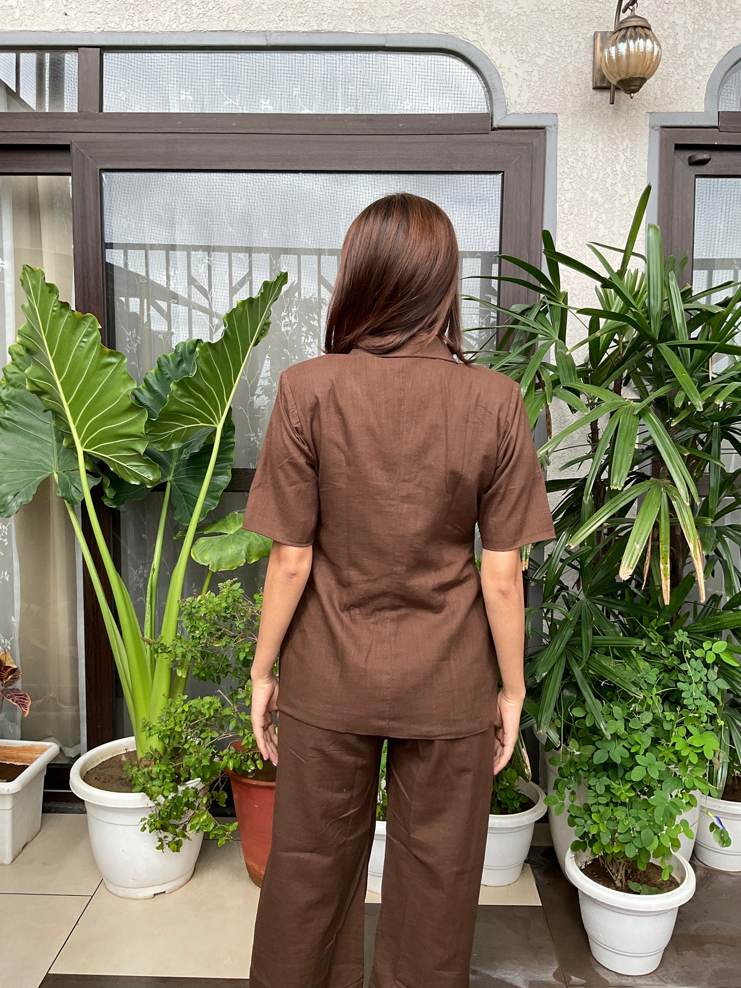 Tan Brown Half Blazer with Pants Set